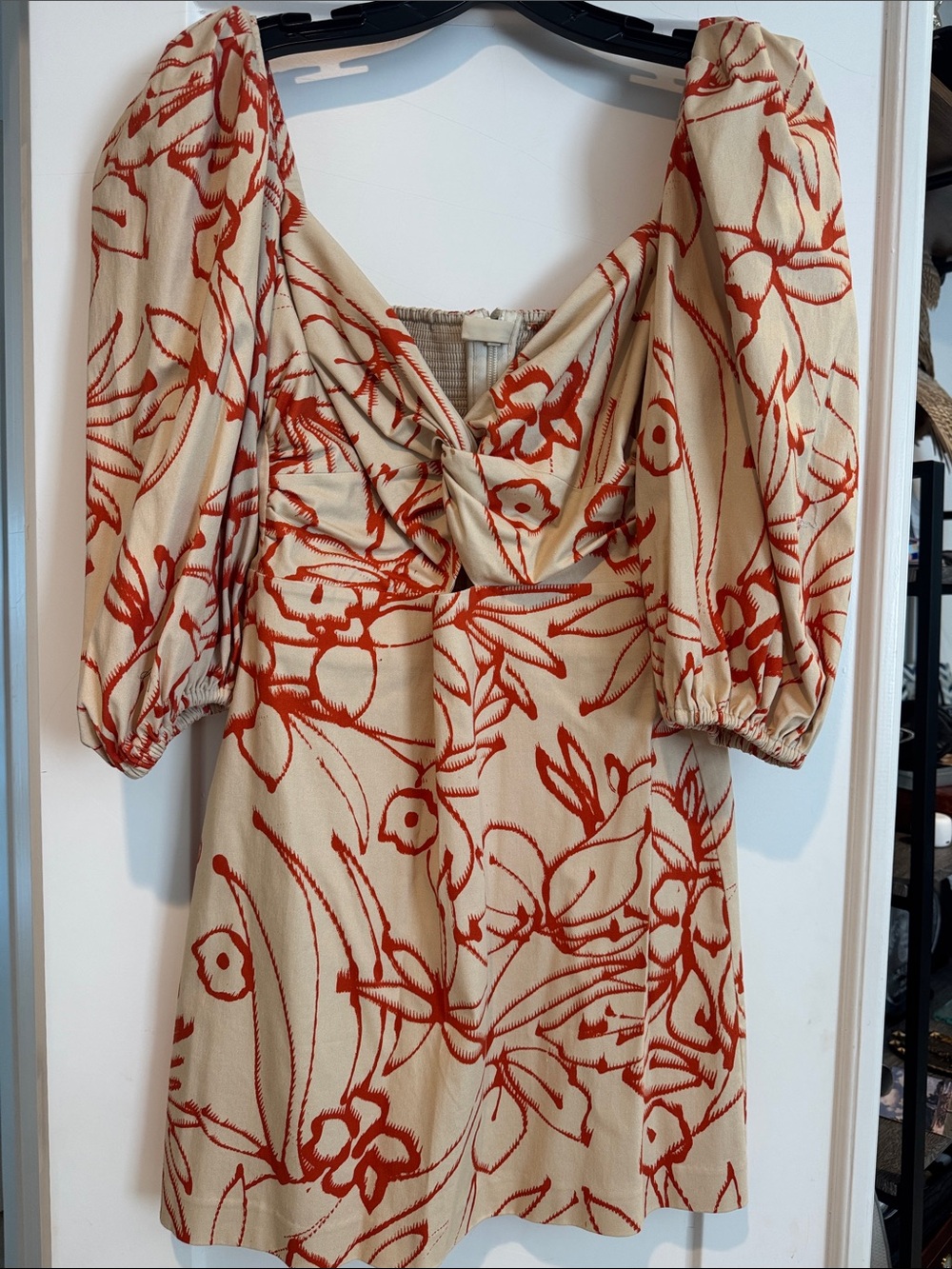 Alexis Cream Mini Dress with Orange Floral Print